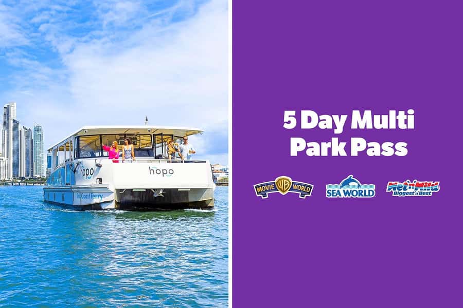 5-Day Theme Park Pass & Sea World Cruise Combo Ticket - Where to check in: HOPO Ferry Kiosk in Surfers Paradise (Appel Park)