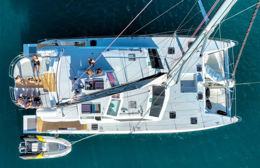 Airlie Beach: BYOB Sunset Sail in Style Catamaran Cruise - SV Wings III onboard: space, air-con, toilets, and the Spotify setup