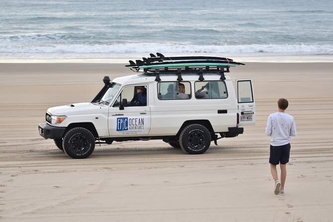Rainbow Beach: Surf Lesson Safari & Beach 4WD Double Island Point - Small-group safari energy: up to 21 and beginner-first coaching