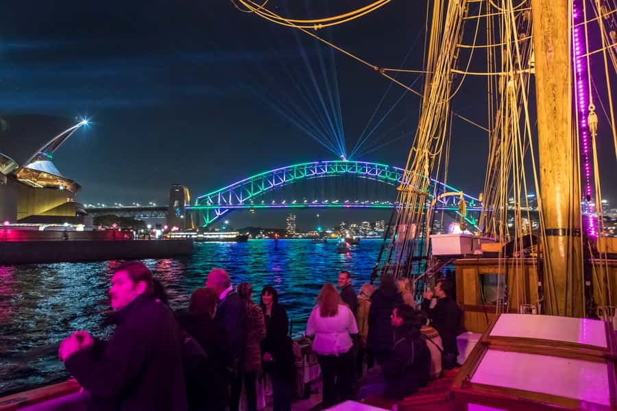Sydney Harbour: Tall Ship Vivid Dinner Cruise - The Vivid show from the Opera House to the harbor’s edges