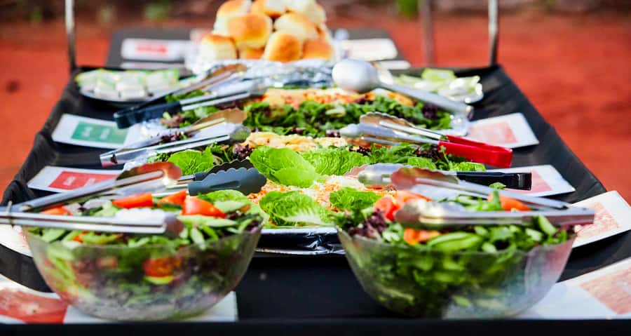 Uluru: Sunset, Sparkling Wine, Cheeseboard & Gourmet BBQ - The gourmet BBQ dinner: steak, kangaroo, lamb sausages, and more